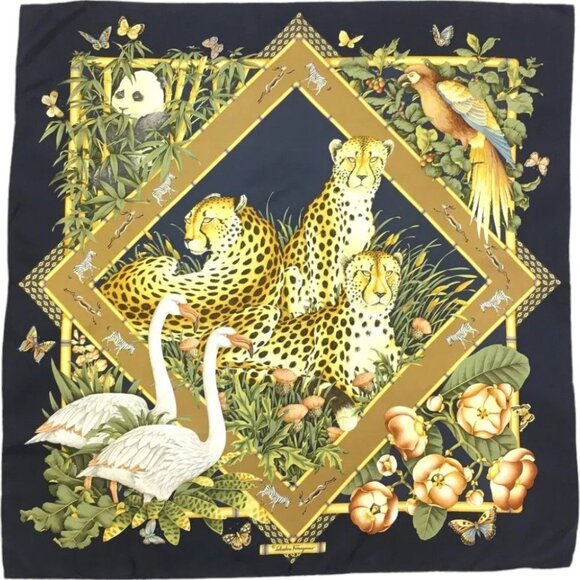 980197AQ (S2) Salvatore Ferragamo Scarf Animal Pattern Multicolor Silk - Picture 1 of 11
